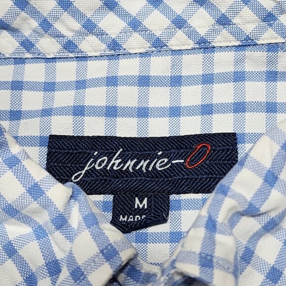 Johnnie-O Blue & White Checkered‎ Button-Down Shirt M 100% Egyptian Cotton - Picture 4 of 9